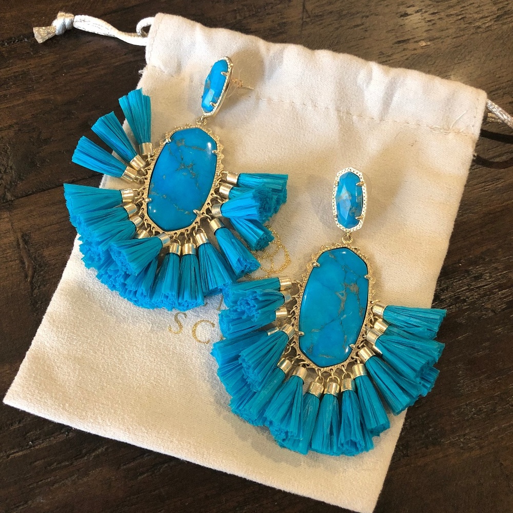 Kendra Scott Turquoise Blue Statement Fringe Earrings